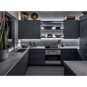 Gabinete de cocina de estilo moderno en accesorio de laca negra-Carpintería acompañada para la vida urbana-para <span class=keywords><strong>apartamentos</strong></span> y villas - Product Image 3