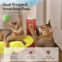 Mobilier pour chat compact à deux niveaux, avec maisonnette pour chat à motif floral, arbre d'activités multi-niveaux et griffoir en sisal, idéal pour chatons et gain de place