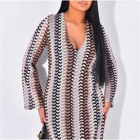 Robe longue élégante pour femme, style vacances, tissée multicolore, col en V, fendue, design unique