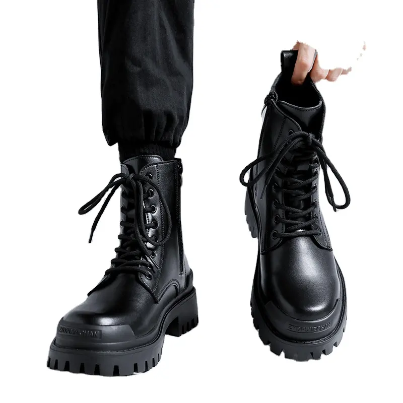 Модные черные ботинки на платформе Мужские ботинки кожа Лучшие ботинки дизайн для мужчин