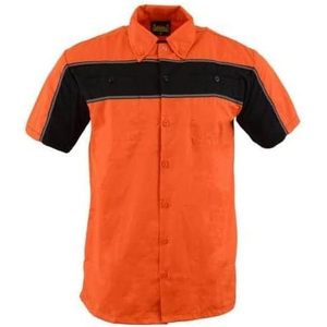 2025 Leather MDM11670.144 Men's <b>Black</b> Work Shirt with Orange <b>Button</b> up Heavy-Duty Classic Mechanic Workwear - Product Image 1
