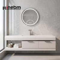 Miroir de salle de bain mural LED gris moderne personnalisé avec armoire et lavabo en céramique, écologique, pour hôtel et villa