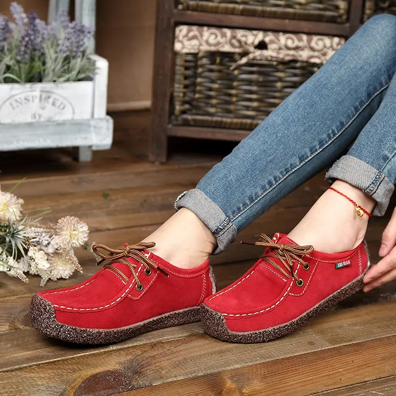 Factory Wholesale Plus Genuine Leather Women Flats Loafers Moccasins Ladies Womens Casual Shoes