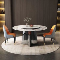 Ensemble de table à manger ronde au design moderne haut de gamme, base en acier inoxydable, mobilier de restaurant, poutre en pierre pour restaurant haut de gamme