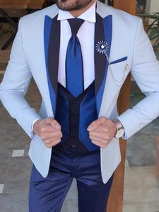 <span class=keywords><strong>Traje</strong></span> de la mejor calidad Blanche Homme Chic padrinos de boda pico solapa esmoquin <span class=keywords><strong>azul</strong></span> blanco negro hombres trajes boda Hommes Blancs Smo King - Product Image 4