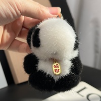 Mignon petit panda en fourrure de vison, peluche douce, porte-clés léger pour voiture, pendentif, jouet, breloque de sac, cadeau d'anniversaire pour fille