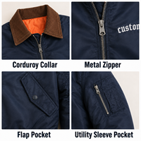 Blouson Bomber Homme Bleu Marine Col en Velours Côtelé Lavé Brodé Épais Streetwear Décontracté – Vente en Gros