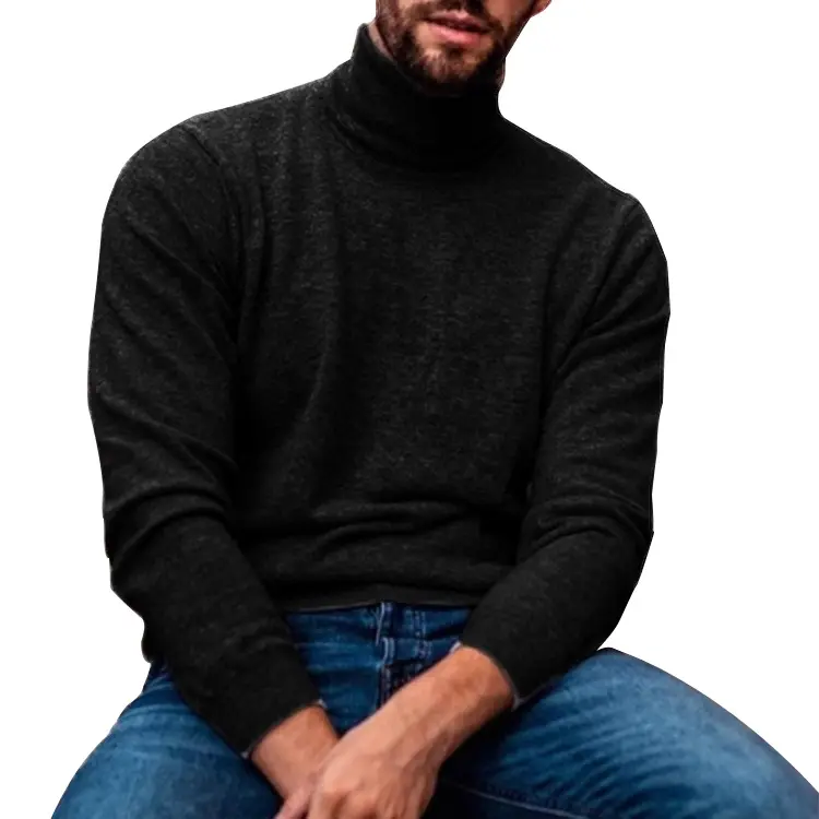 High quality custom thick cashmere knitted men's sweater wool autumn and winter high neck knitted men's sweater