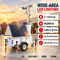 48000lms Solar-Mobiler Lichtturm DC 24V 2*150W LED 7m Manueller Mast Solar-Turmleuchten für Bergbaubetriebe