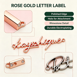 Étiquettes de logo en métal personnalisées en forme de lettre pour sacs à main, résistantes à l'eau salée, vente en gros - Product Image 5