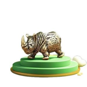 Mini Handgefertigte Reine Kupfer Massiv Retro Antik-Messing Handwerk Niedliche Nashorn-Statue Dekoration - Product Image 2