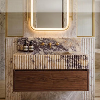 Vasque de salle de bain autoportante en marbre moderne personnalisable, design cannelé, écologique, compatible OEM/ODM, pour l'hôtellerie