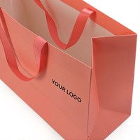 Sac cadeau en papier corail orange personnalisé réutilisable, sac fourre-tout de luxe pour boutique, vêtements et cadeaux