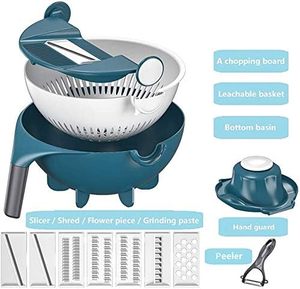 9 1 <b>Multifunction</b> <b>Vegetable</b> <b>Cutter</b> Drain Basket Slicer Grater PP+Stainless Steel Eco-Friendly White 22x10cm Kitchen Utensil Set - Product Image 5
