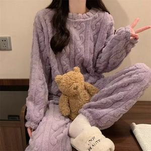 Damen Winter Fleece Pyjama Lässiger Warmer Plüsch Langarm-Loungewear Gemütlicher Winter Heim-Schlafanzug Damen Flanell Schlafanzug-<span class=keywords><strong>Set</strong></span> - Product Image 5