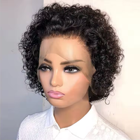 Cheveux vierges brésiliens pour perruques courtes à dentelle frontale, coupe pixie, bouclées ou lisses, bonnet en dentelle 13x4 grande taille pour femmes noires