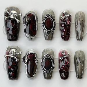 <span class=keywords><strong>Ongles</strong></span> à presser en acrylique faits main de qualité supérieure, 10 pièces, nouveaux styles, ambiance festive, motifs amande et cercueil, thème Halloween - Product Image 4