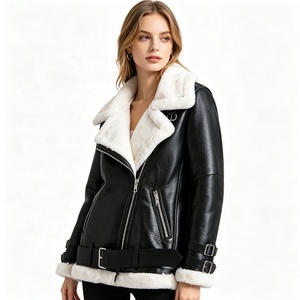 <span class=keywords><strong>Veste</strong></span> <span class=keywords><strong>Aviateur</strong></span> Zeyu de Luxe pour <span class=keywords><strong>Femme</strong></span> en Similicuir <span class=keywords><strong>et</strong></span> Peau de Mouton, Zippée, Écologique, Coupe-Vent, Doublée de Fausse Fourrure, Hiver, Moto - Product Image 4