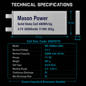 Cellule à semi-conducteurs 30000mAh 480Wh/kg 3.7V 5C à personnalisation de tension et de capacité, directement de l'usine, pour drones FPV de course et freestyle - Product Image 2
