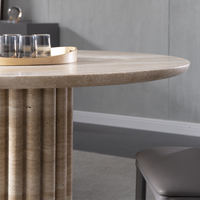 Table à piédestal cannelée, mobilier en pierre fossile, table à manger ronde en marbre