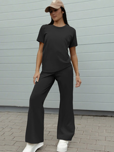 Conjunto de 2 Piezas para Mujer, Cómodo, Color Sólido, <span class=keywords><strong>Top</strong></span> de Manga Corta Suave y Pantalones Acampanados con Cintura Elástica para el Hogar, Venta al Por Mayor - Product Image 6