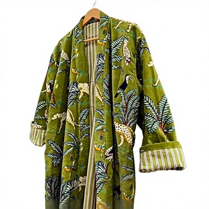 Bata Larga de Terciopelo Estampado con Estampado Animal Verde para Mujer, Manga Larga, Ropa de Dormir Informal, Kimono Estampado para Verano - Product Image 1