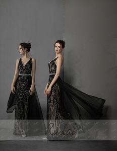 Ruolai PEV-L3125 Vintage scollo a V ragazza <span class=keywords><strong>abito</strong></span> da sera cristallo trasparente <span class=keywords><strong>nero</strong></span> <span class=keywords><strong>paillettes</strong></span> sirena <span class=keywords><strong>abito</strong></span> <span class=keywords><strong>lungo</strong></span> Prom - Product Image 2