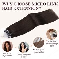Extensions de cheveux Microlink, micro-boucles, cheveux humains doux, extensions de cheveux humains naturels, balayage brun foncé avec brun moyen