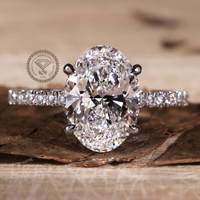Anillo de Compromiso Solitario con Diamante Cultivado en Laboratorio, Corte Ovalado de 3CT, Cuatro Puntas, Banda Pavé, Oro Sólido de 14K/18K, Certificado IGI, CVD/HPHT, Personalizado