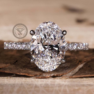 Gia IGI chứng nhận cvd hpht Lab Grown kim cương 14k/18K Rắn vàng engagement Ring với hình bầu dục Pave thiết kế ban nhạc cho phụ nữ - Product Image 1