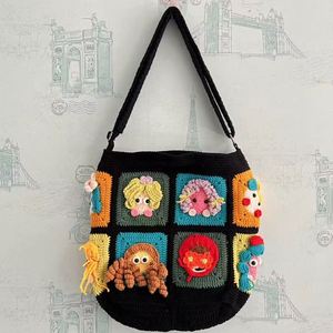 Handmade Crochet Women's Tote Shoulder Bag Fashionable <b>Accessory</b> Girl Pattern Flower Embroidery Cotton Fabric Basket Design - Product Image 6