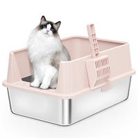 Bac à litière en acier inoxydable avec couvercle XL, bac à litière pour chat à côtés hauts, bac à litière extra large pour chat, toilette pour chat en métal anti-fuite