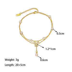 G3950 Vente en Gros Bracelets de Cheville en Acier Inoxydable Plaqué Or 18 Carats Échantillon Cœur Papillon Chaînes de Pied pour <span class=keywords><strong>Femme</strong></span> <span class=keywords><strong>Bijoux</strong></span> - Product Image 5