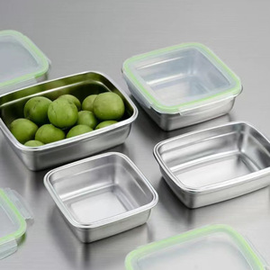 304 Stainless Steel Rectangular Food <b>Storage</b> <b>Containers</b> With Clip On Lids For Refrigerator And Travel Use - Product Image 1