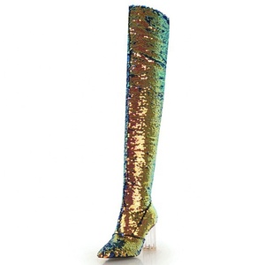 High Square Transparent Heel Thigh High Women <b>Boots</b> Shiny Glitter Over Knee Winter Women Shoes Super Long <b>Boots</b> - Product Image 2