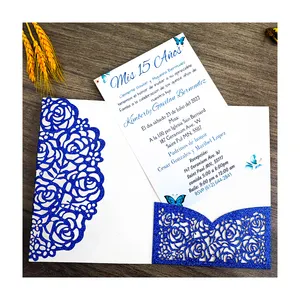 반짝임 종이 꽃 기념일 축제 결혼식 안내장 카드 낮은 MOQ 레이저 커트 빈 파란 결혼식 또는 다른 당, 결혼식