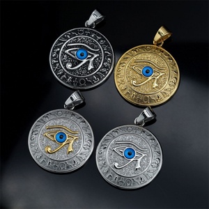 Collier de bijoux de l'Égypte ancienne, collier en acier inoxydable avec pendentif rond œil d'Horus - Product Image 6