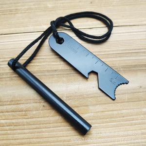 Allume-feu en magnésium avec racloir de mesure, outil de survie en plein air, ensemble de cordes en nylon noir - Product Image 1