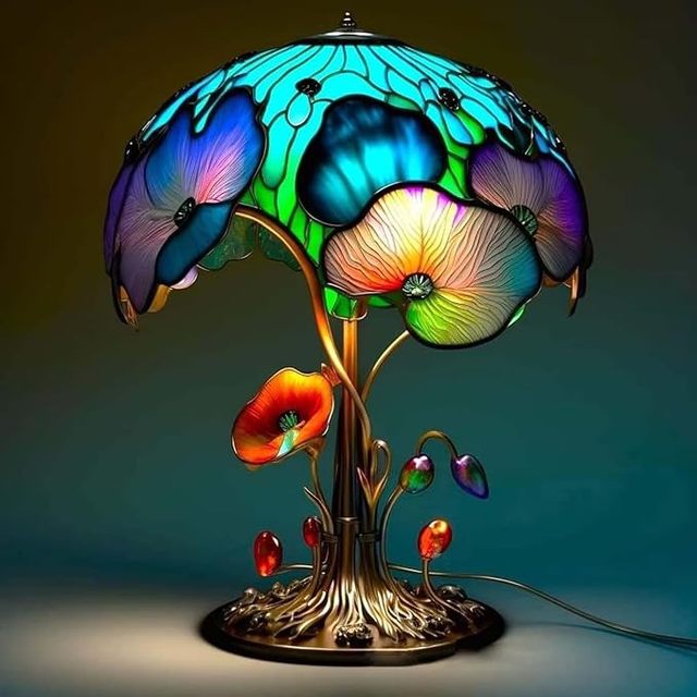 Tsinye Beautiful Painting Mushroom Lamp, Bohemian Resin Mushroom Decorative Bedside Lamp,Stained Glass Plant Series Night Light