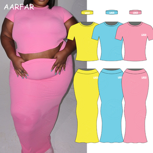 Produttore per abbigliamento personalizzato da donna 2 pezzi morbido girocollo oversize t-shirt a coste e <span class=keywords><strong>Maxi</strong></span> gonna autunno Set Loungewear - Product Image 2