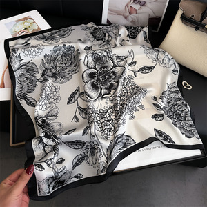 <strong>Camellia</strong> Printed 70*70cm <strong>Silk</strong> Scarf Luxury Designer Small Square Neck Scarf for Women for Summer