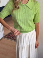 Nouvelle Collection Printemps 2026 – Chemise Élégante à Col Rabattu et Boutons, Tissée à la Main en Polyester/Coton, Manches Courtes, Effet Amincissant et Rajeunissant