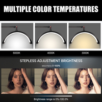 Nouveautés : Lampe de sol demi-lune pour cils, 20W, température de couleur réglable, lumière LED photographique pour salon de beauté et extensions de cils
