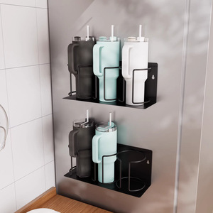 Portavasos magnético para refrigerador, soporte lateral para 3 tazas, estante de almacenamiento montado en la pared de la cocina, color negro - Product Image 2