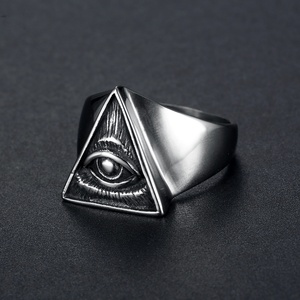 Stainless Steel Triangle Black God's Eye Sign of the Secret Illuminati Eye Symbol <b>Men</b> <b>Rings</b> Shape Illuminati Signet <b>Ring</b> - Product Image 2