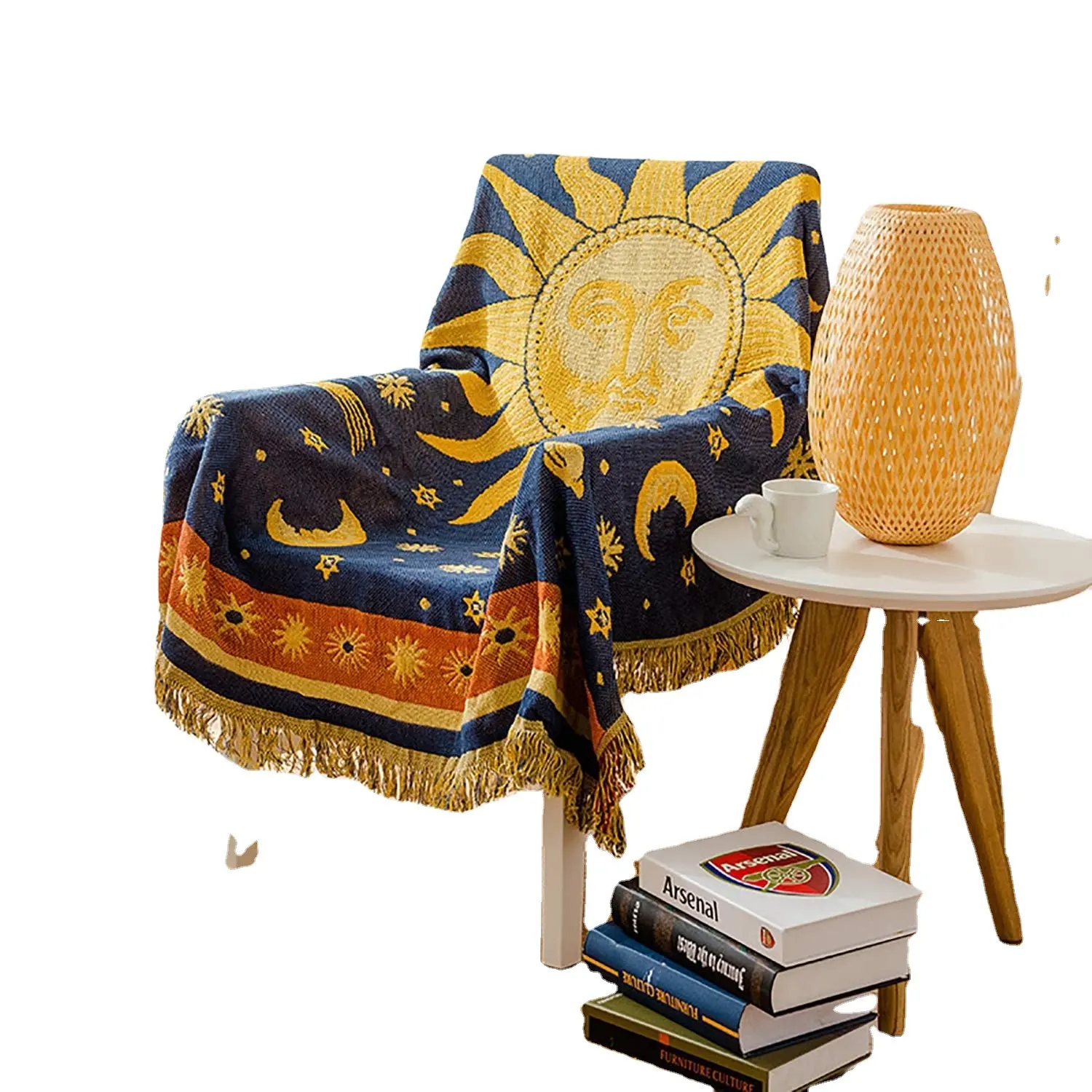 Sonne und Mond Sterne Hippie Decke und doppelseitige reversible gewebte Baumwolle Home Decor Celestial Tapisserie Stuhl Couch bezug