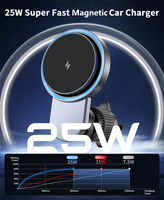 Pengisi Daya Mobil 25W Qi2.2 Dudukan Pengisian Nirkabel Cepat Magnetik Otomatis untuk Ponsel dengan Adaptor 63W