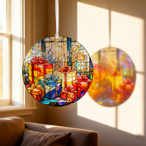 Custom Art Deco <b>Winter</b> Xmas Christmas Gift Box Glass Sun Catchers 16cm Indoor Ready Hang Window <b>Decor</b> - Product Image 2