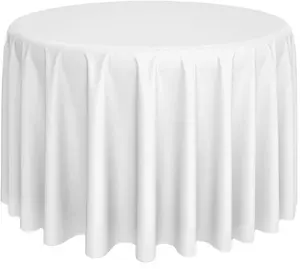 Top Quality 132 Round White TableCloth Wedding 100% Polyester 120 Inch Table cloth for Wedding Banquet Restaurant