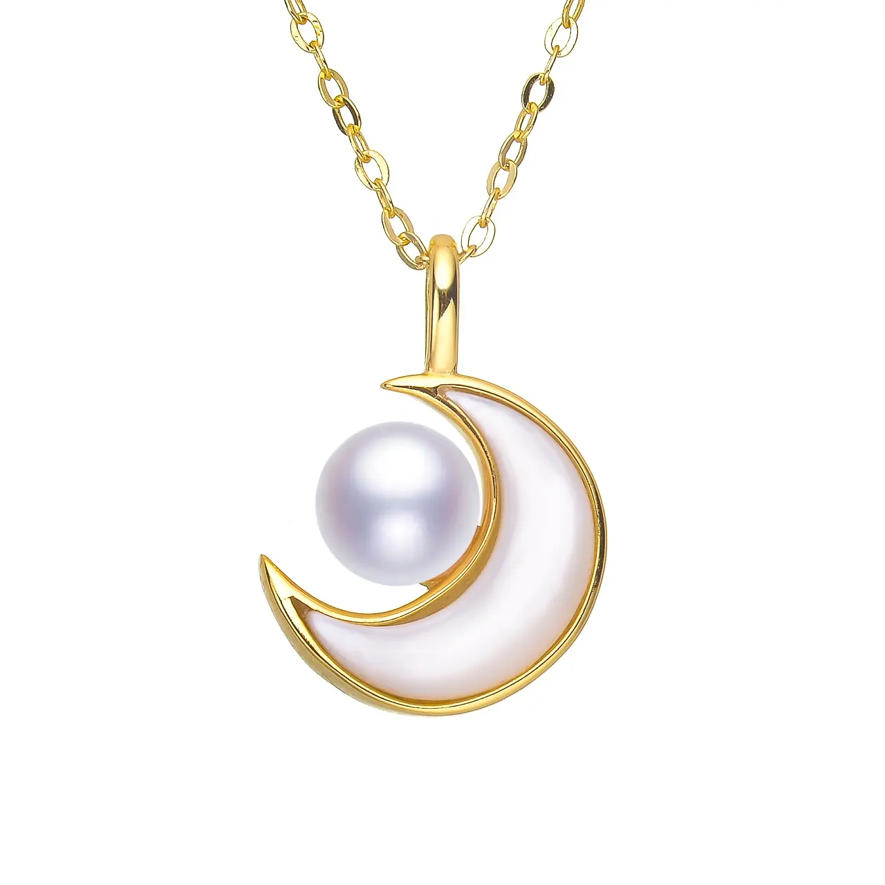 Sell Well New Type Moonstone Necklace 925 Sterling Silver Sun and Glowing Cresent Moon 100% Natural Pearl White Pendant Necklace